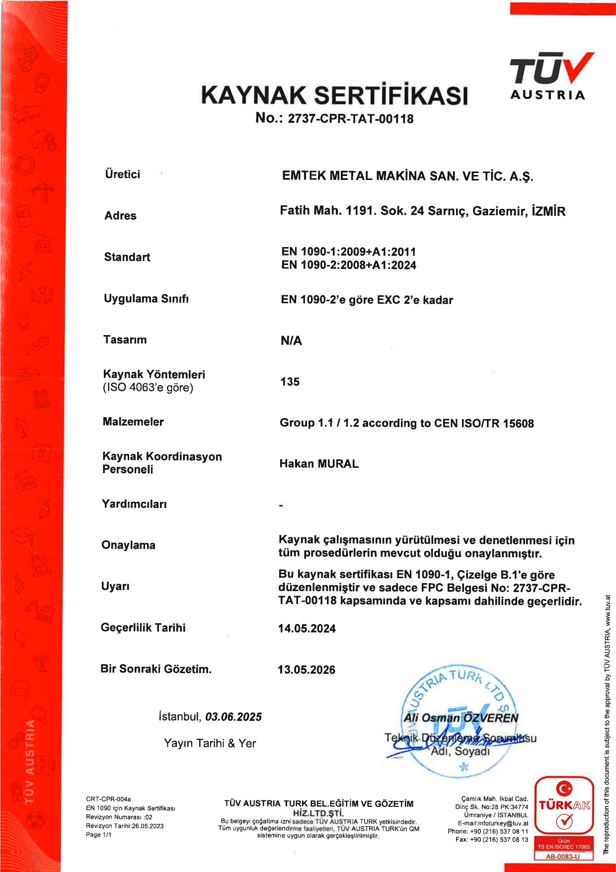 Emtek Metal | EN 1090-2 Welding Certificate