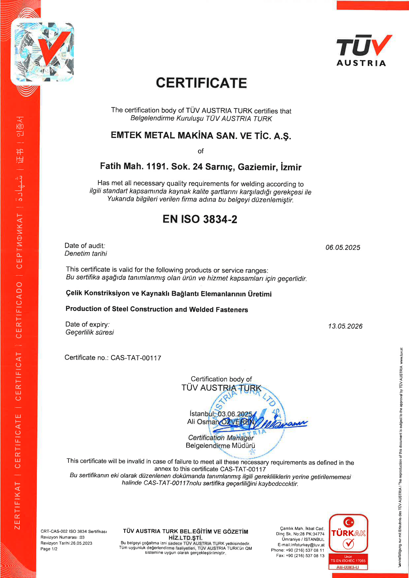 Emtek Metal | EN ISO 3834-2